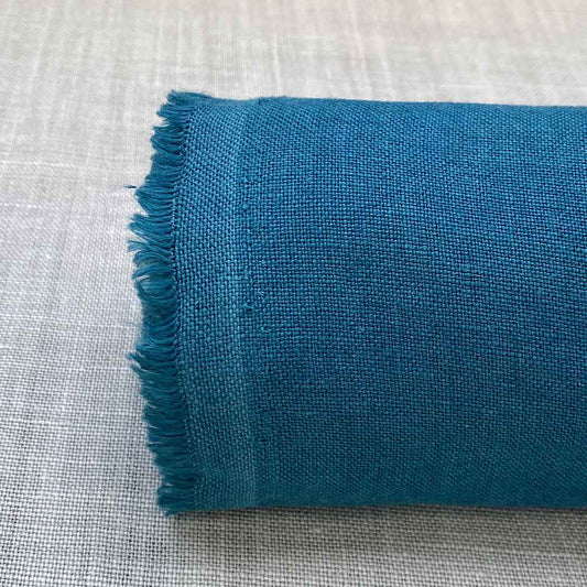 Pur lin bleu paon froissé