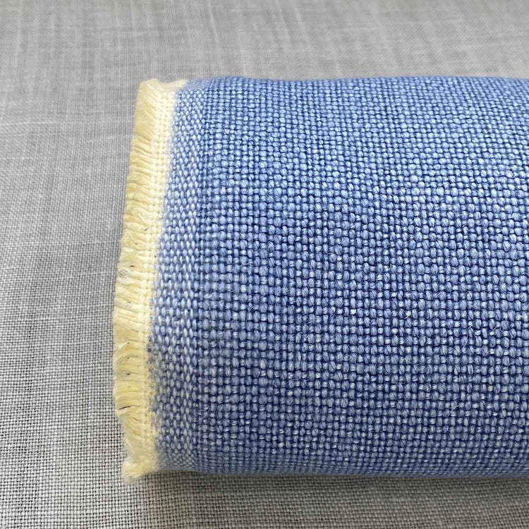Pur lin double face bleu jean/jaune pâle patine