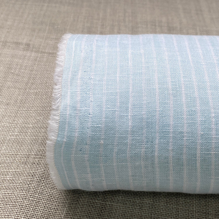 Pur lin rayé bleu clair/blanc sanfor airo