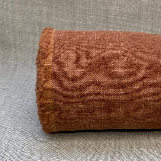 Pur lin marron rouille foncé lavé à la pierre