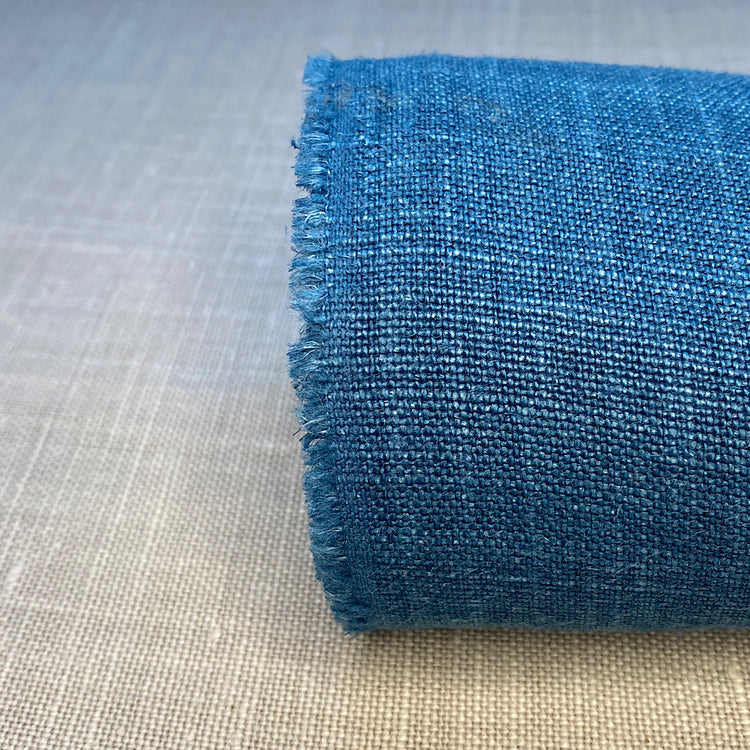 Lino puro blanqueado, azul petróleo