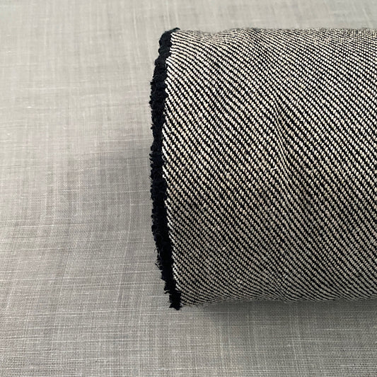 Pur lin gris/noir sergé lavé à la pierre