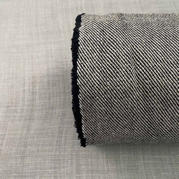 Pur lin gris/noir sergé lavé à la pierre